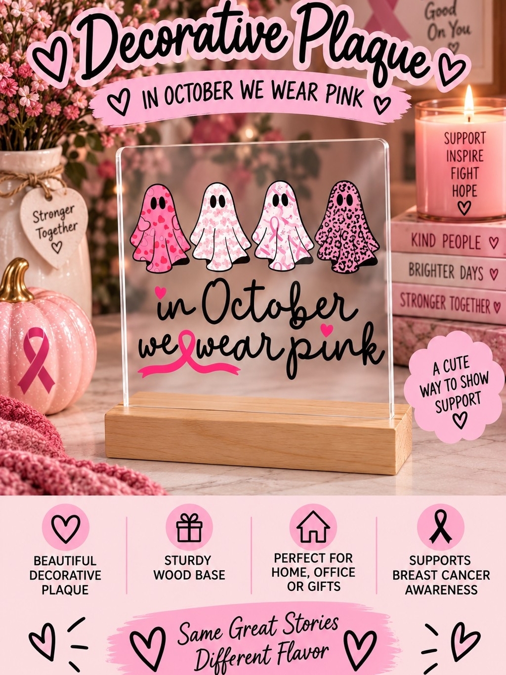 Pink Halloween Breast Cancer Awareness Ghost Plaque!!